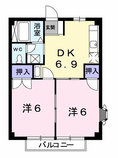 コスモハイツA(2DK/2階)の間取り写真