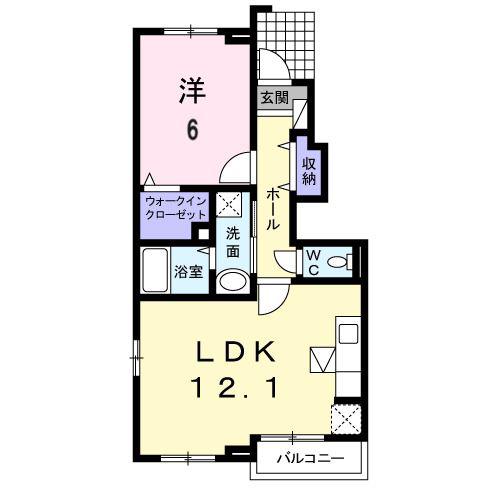 すずしのI棟(1LDK/1階)の間取り写真
