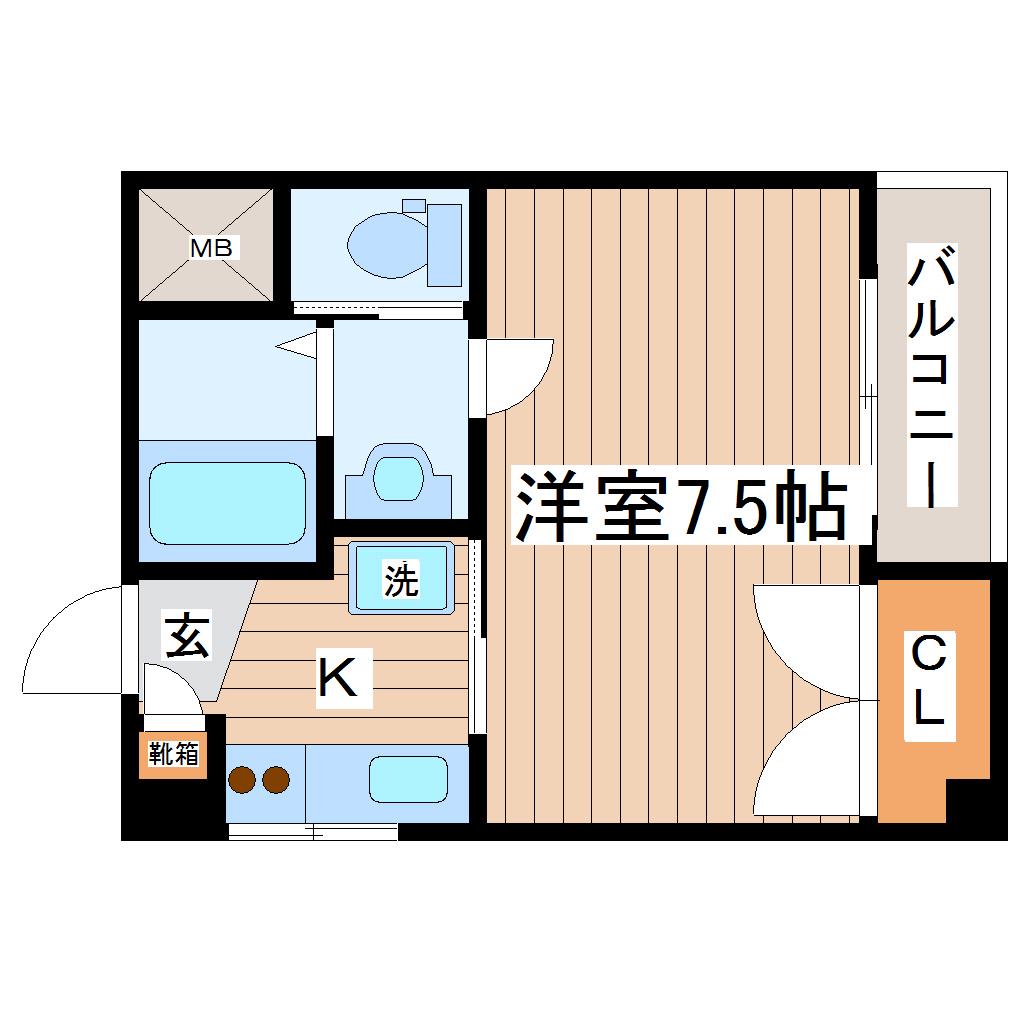 ビアン長町(1K/1階)の間取り写真