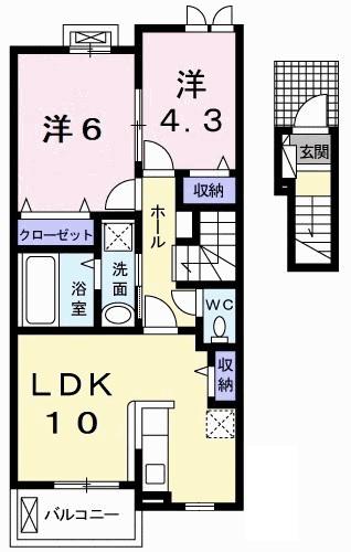 シャン・ド・プレールA(2LDK/2階)の間取り写真