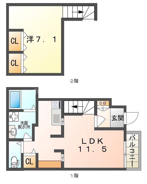 京阪本線 萱島駅 徒歩7分 2階建 築6年(1LDK/1階)の間取り写真