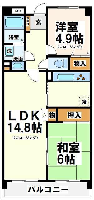 サンファミリー烏山(2LDK/1階)の間取り写真