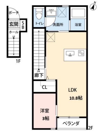 エスリーA棟(1LDK/2階)の間取り写真