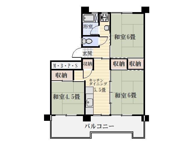 鴨池2丁目団地1号棟(3DK/14階)の間取り写真