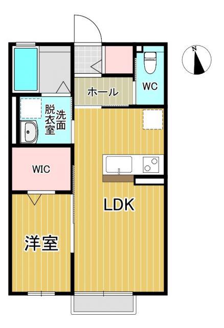 ディアコートC(1LDK/1階)の間取り写真