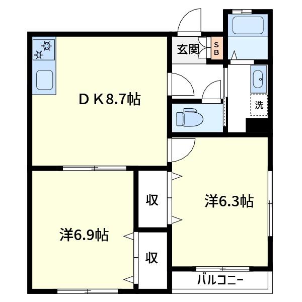 メルヴェーユハウスIV(2LDK/3階)の間取り写真