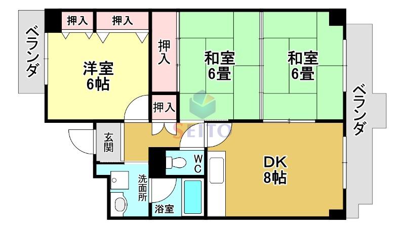 グローバル利倉(3DK/2階)の間取り写真