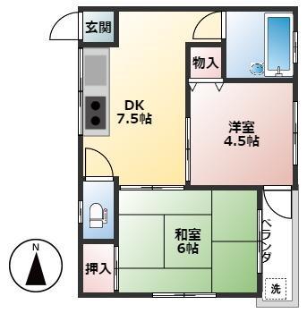 平田コーポ(2DK/1階)の間取り写真