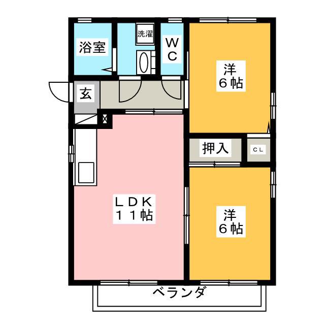 ドエル尾崎(2LDK/2階)の間取り写真