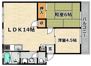 ウインディア・キド(2LDK/1階)の間取り写真