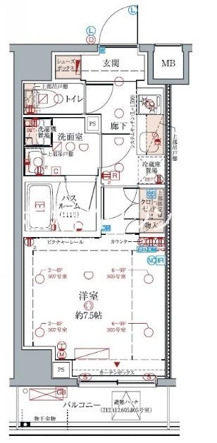 CREVISTA浮間舟渡(1K/4階)の間取り写真