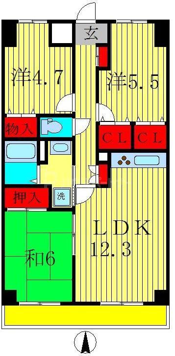 エクセラン三郷(3LDK/3階)の間取り写真