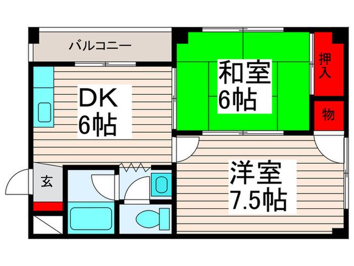 グランツハイムB(2DK/1階)の間取り写真