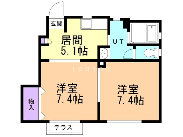 片岡ハイツC(2DK/1階)の間取り写真
