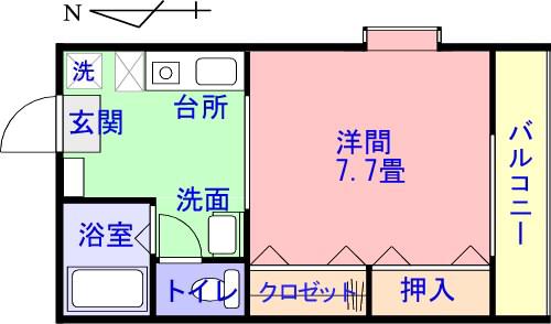 ポプランII(1DK/1階)の間取り写真