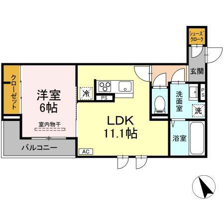 DーROOM すいせん通(1LDK/3階)の間取り写真