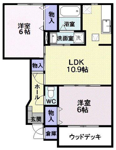 さくらヶ丘A棟(2LDK/1階)の間取り写真