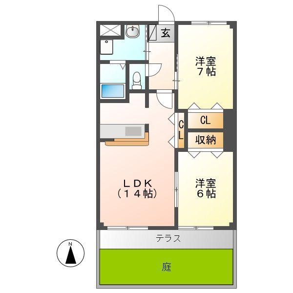 フローリーヒルズ(2LDK/1階)の間取り写真