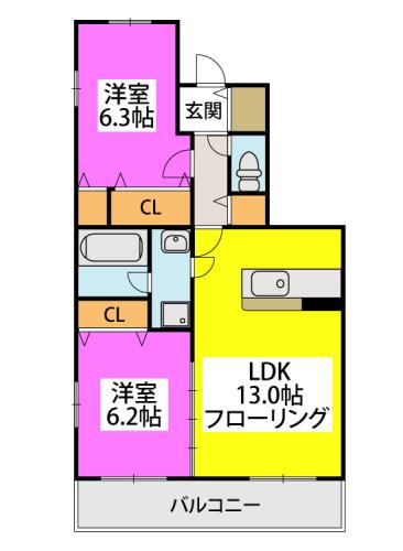 ステラリーバ(2LDK/3階)の間取り写真