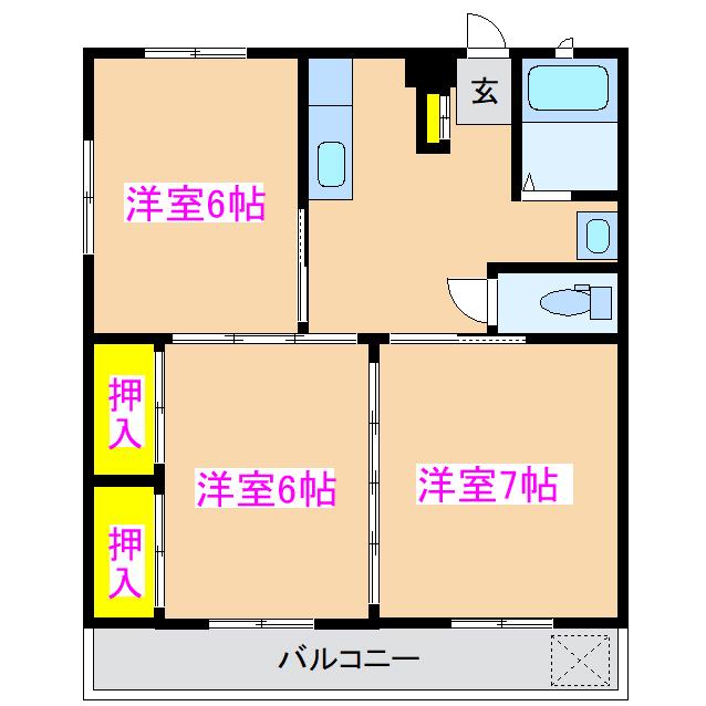 セントラルハイツ(3K/3階)の間取り写真