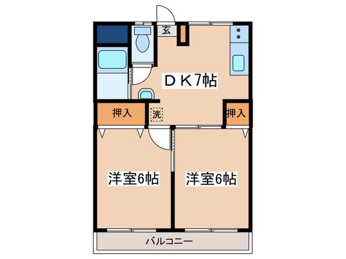 堀江コーポラス1号棟(2DK/2階)の間取り写真