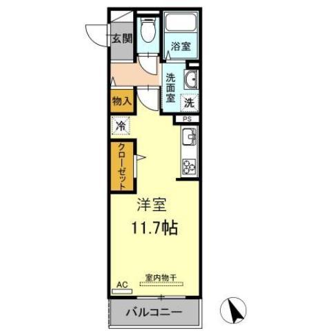 D-ROOM松葉(ワンルーム/2階)の間取り写真