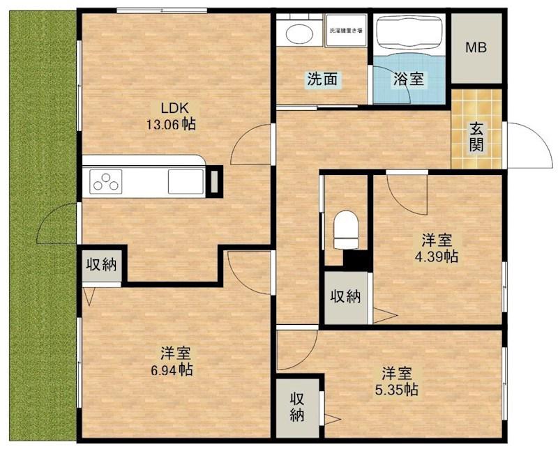 アートピア西都台(3LDK/1階)の間取り写真