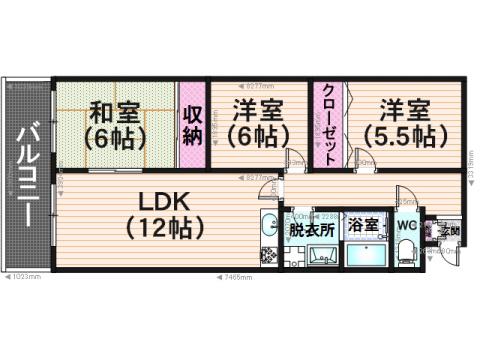 グランディ野間(3LDK/2階)の間取り写真