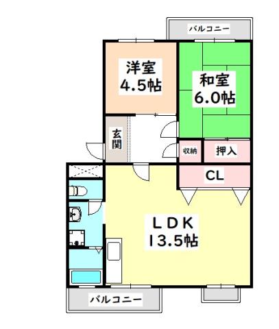 パークサイド秋葉(2LDK/1階)の間取り写真