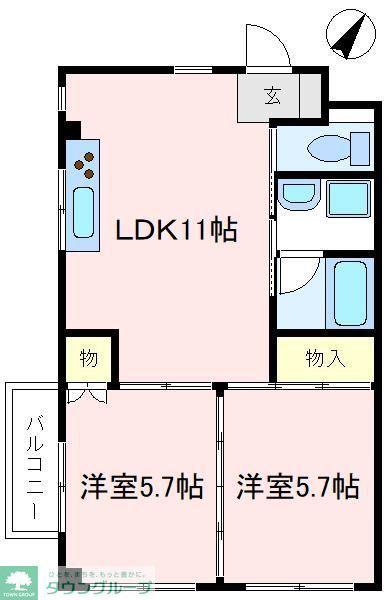 パークヒルウノキ(2LDK/2階)の間取り写真