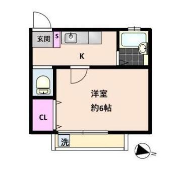 スカイハイツ東浦和(1K/2階)の間取り写真