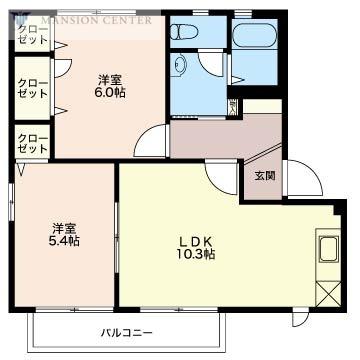 グリーンハットイシカワ A(2LDK/2階)の間取り写真