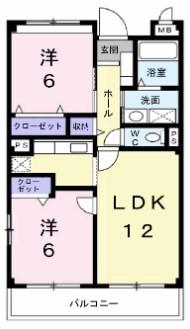 カルフール(2LDK/3階)の間取り写真