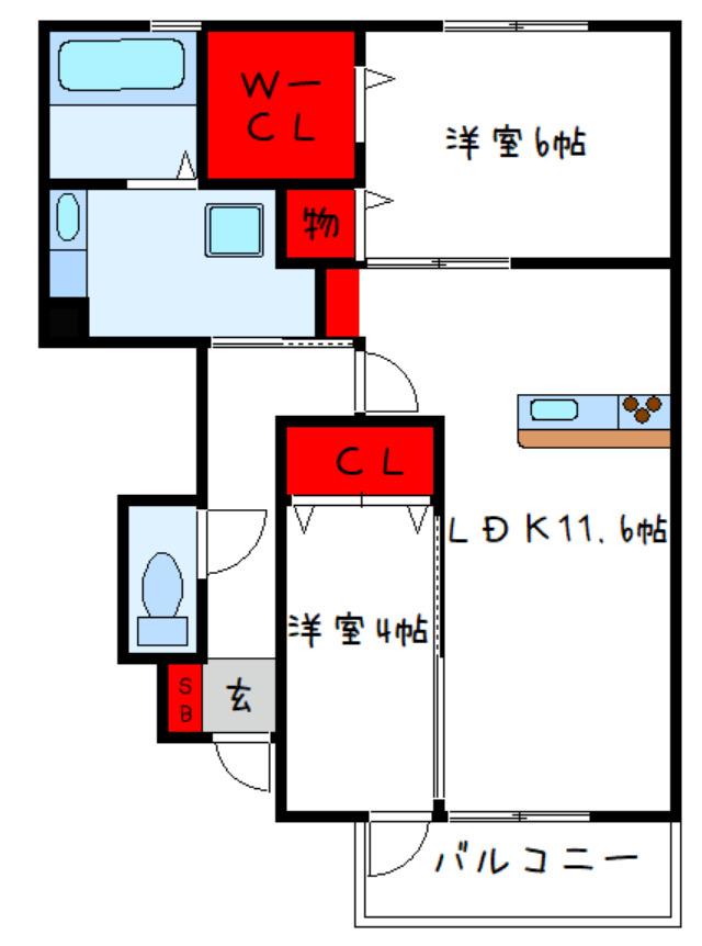 カーサ高善(2LDK/1階)の間取り写真