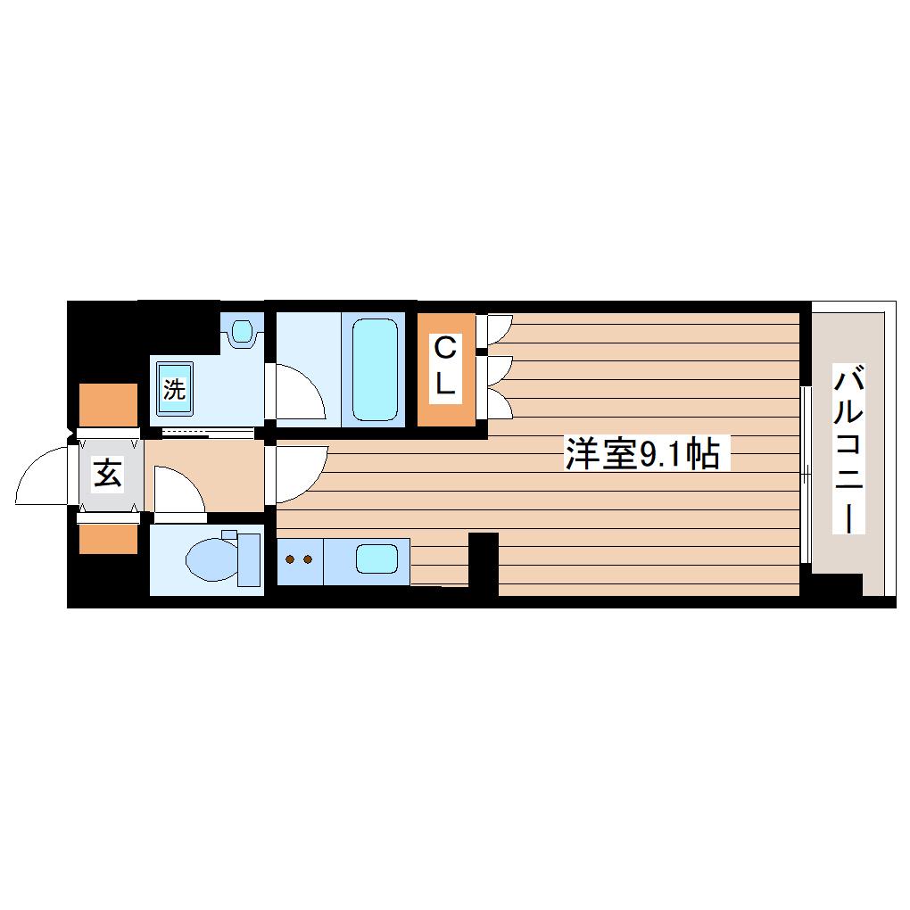 セレブアロース長町(ワンルーム/9階)の間取り写真