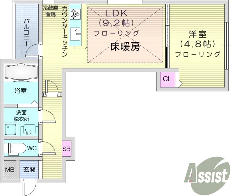 パセオプラシード泉中央(1LDK/3階)の間取り写真