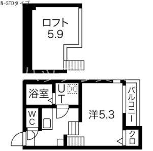 LUMO庄内通(1K/1階)の間取り写真