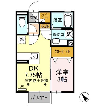 ブラウン シャトーF(1DK/1階)の間取り写真