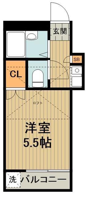 フリーダムB棟(1K/2階)の間取り写真