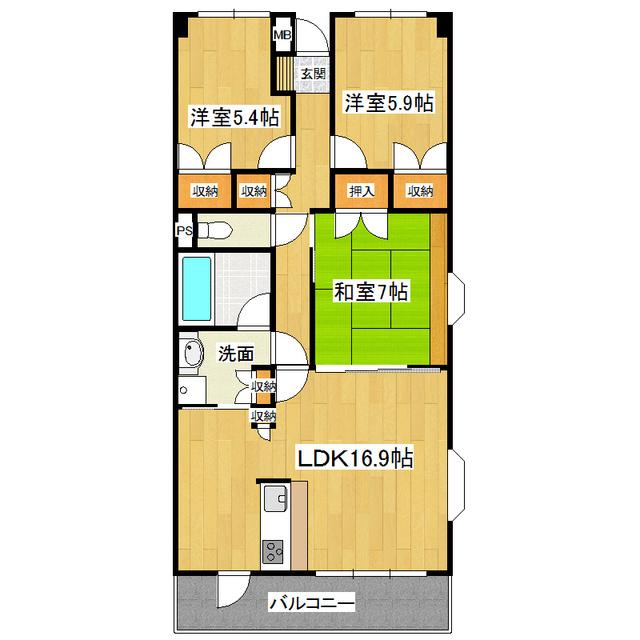 ルミナス観音台壱番館(3LDK/2階)の間取り写真