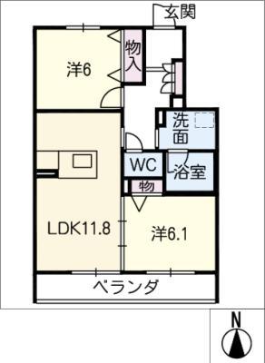 フォレナ古城(2LDK/3階)の間取り写真