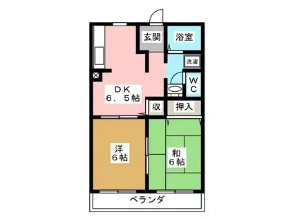 ハイツ山の手(2DK/1階)の間取り写真