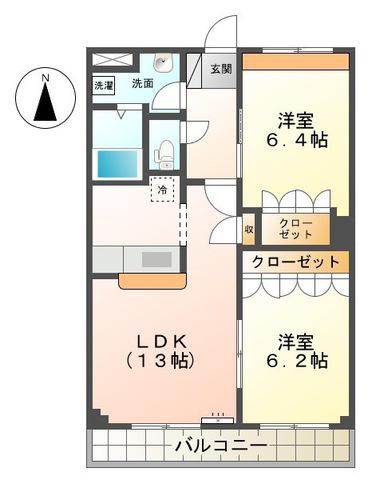 プリムロウズ(2LDK/2階)の間取り写真