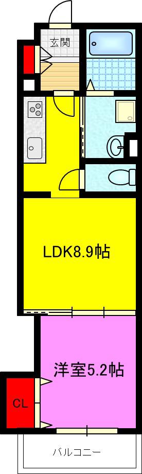 ラモーナ諸福(1LDK/2階)の間取り写真