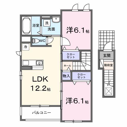 ソレイアード大原(2LDK/2階)の間取り写真