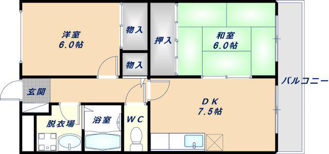 フェリス旭ヶ丘(2DK/2階)の間取り写真
