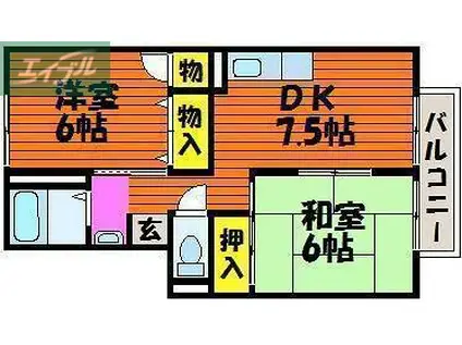 サンパティック原尾島(2DK/2階)の間取り写真