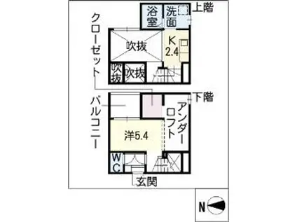 CLASSE上流(ワンルーム/1階)の間取り写真