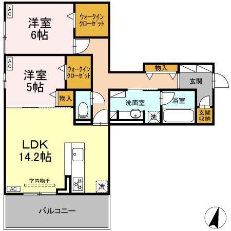 DIOSPERSIMMON長泉 II棟(2LDK/2階)の間取り写真