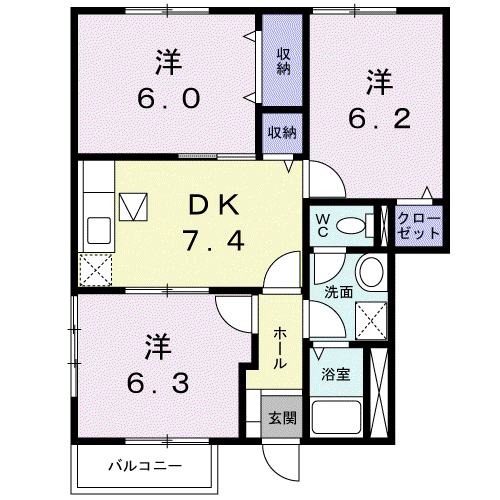 ピソソルアード東仙房(3DK/1階)の間取り写真